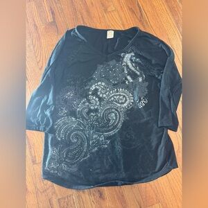 Faded Glory Black and Gray Paisley Y2k Top